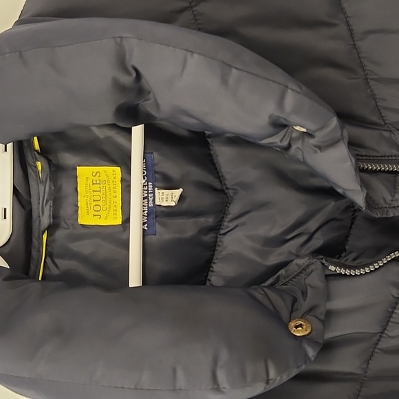 Joules navy puffer full zip vest snap closure pockets puff collar size L - Picture 3 of 12